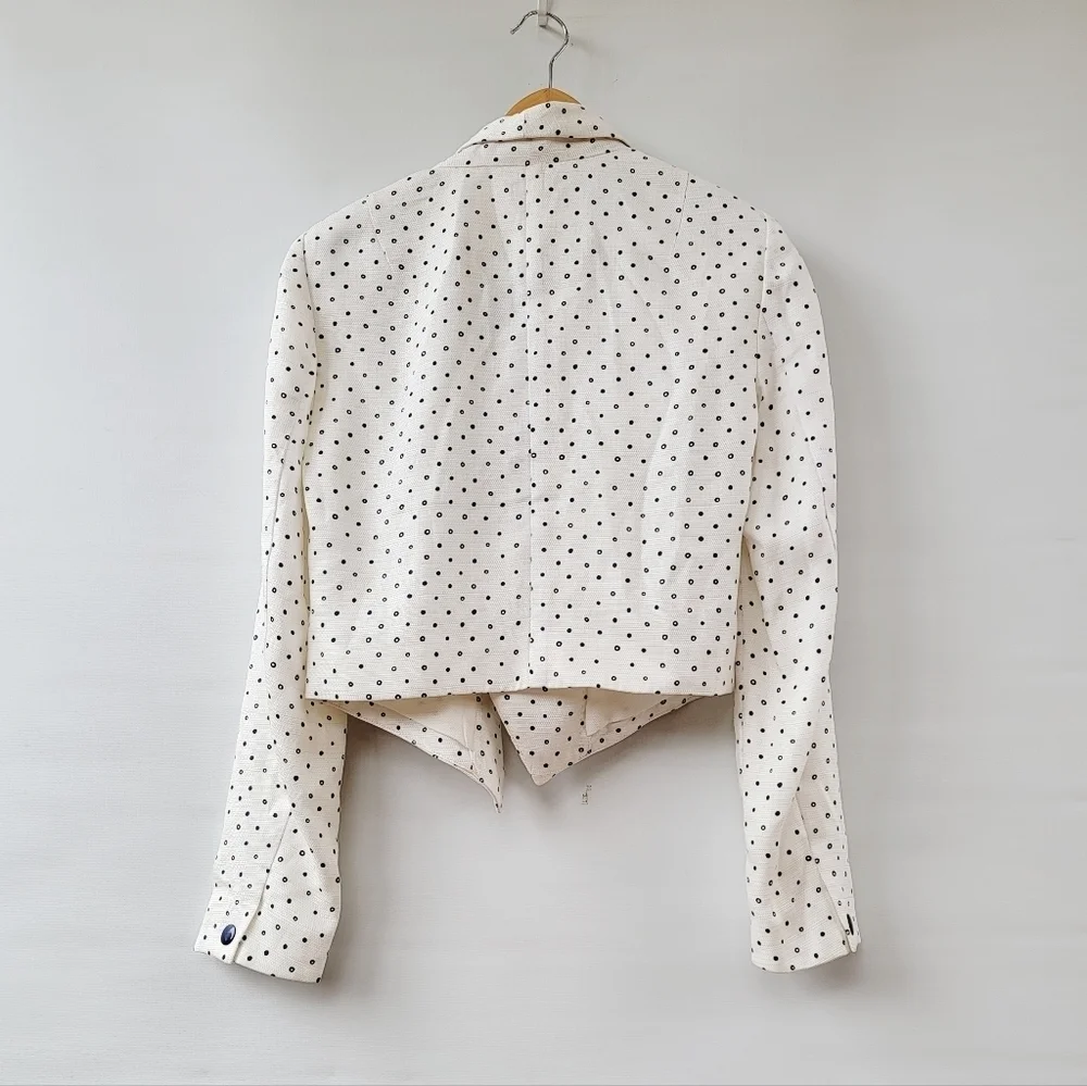 Anthropologie Cartonnier Polka Dot Blazer Size Small White Blue Bolero Jacket